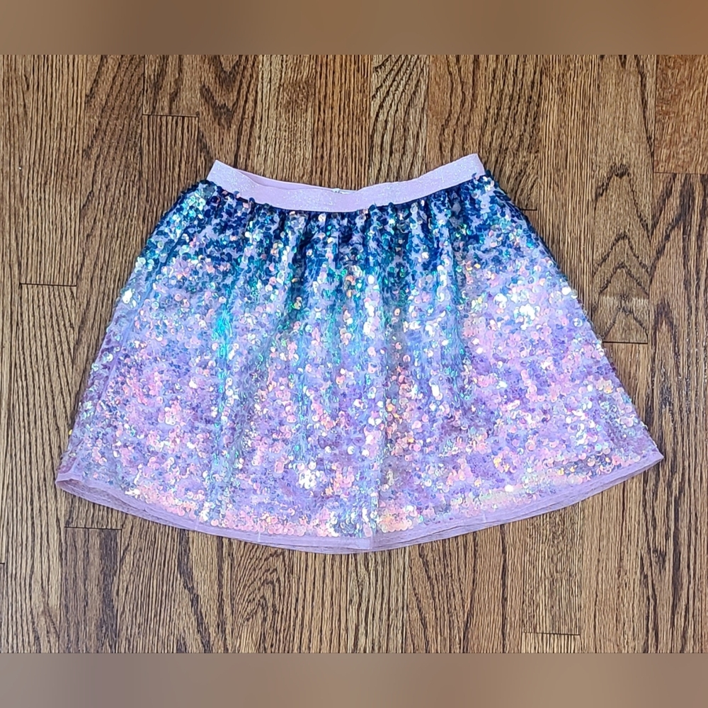 H & M Sparkly Sequin Skirt With Glitter Waist Girls Size 6-7 Y Youth Kids Ombre